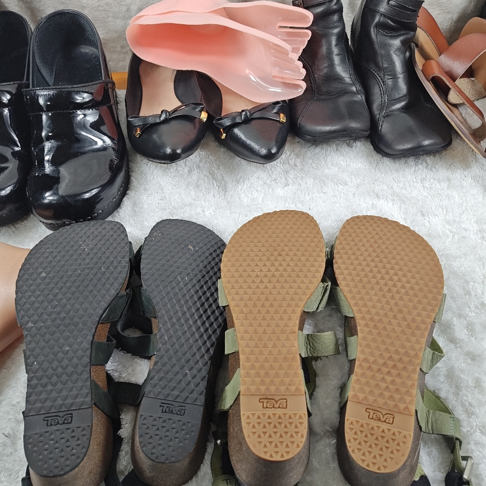 Teva Mahonia Wedge Sandals Bundles  Cross Strap Black/Green Leather Women Sz 8.5 - Picture 12 of 12